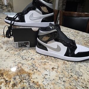 Nike Air Jordan 1 Mid SE Black Patent, Silver, White Men's Size 12 HV0789-010
